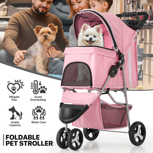 Pink foldable dog stroller - pink,