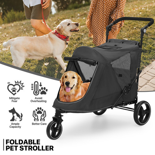 Folding wheel dog stroller - 3-wheel,